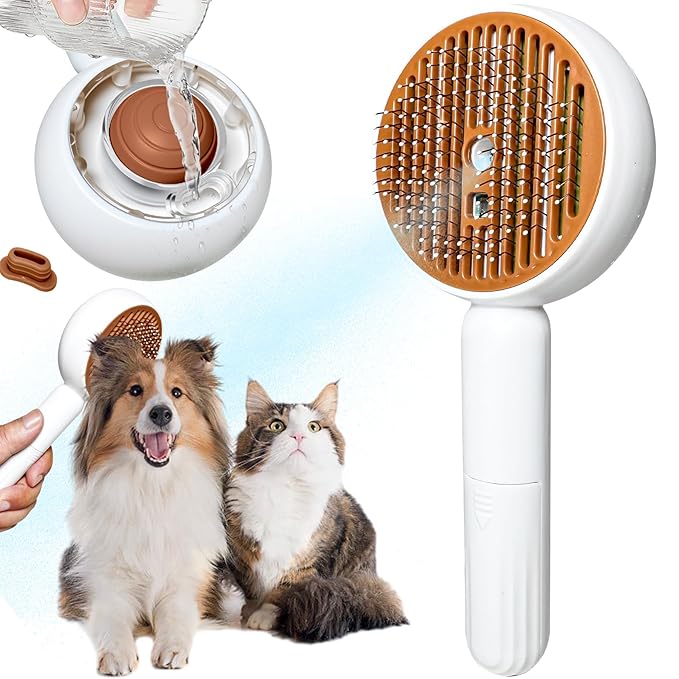 3-in-1 Steam Brush for Cats & Dogs – Hair Removal Comb with One-Click Release & Water Spray – Grooming Brush for Shedding, Long/Short Hair (white brushs)