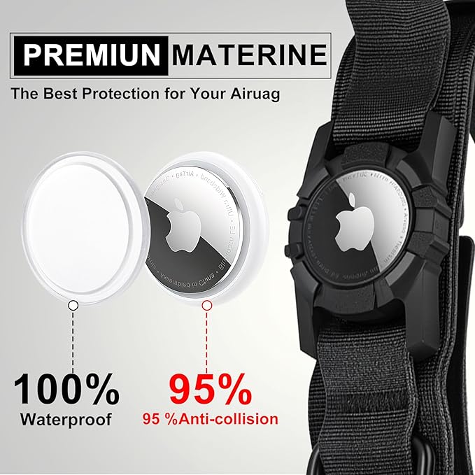 Waterproof Tactical Dog Collar with AirTag Holder - Heavy Duty Adjustable Collar for Medium to Large Dogs, Control Handle & Apple AirTag Compatible [Black,