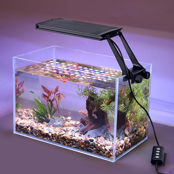 hygger Clip On 24/7 Lighting Aquarium LED Light,Sunrise-Daylight-Moonlight and DIY Mode, Adjustable Timer/Brightness Fish Tank Light with 7 Colors for Planted Tank (12W for 7~10in Tank)