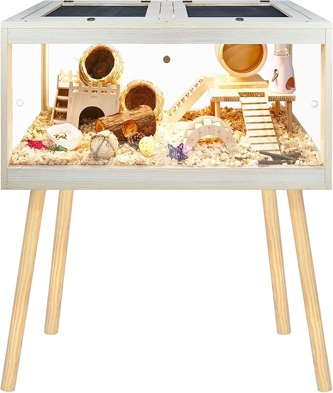 Prolee Hamster Cage Chewproof, Mice and Rat Habitat with Transparent Sides, Hamster House with Openable Mesh Top, Solid Built with Lock Design and Leg Stand, 40" Wide