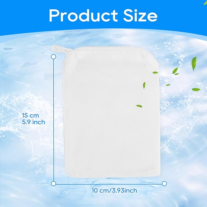Aquarium Filter Media Bags for Aquarium with Zipper, Fine Mesh Bag Reusable Strong Polyester for Activated Carbon, Bio Filter Balls, Ceramic Rings, Filter Stones, White 10PCS 3.93" x 5.9"