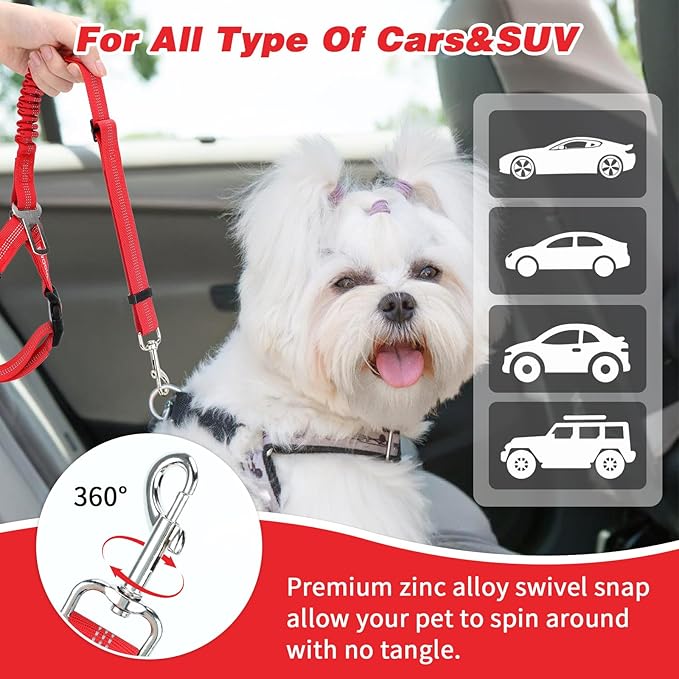 BWOGUE Pet Dog Cat Seat Belt Reflective Car Dog Headrest Restraint Leash Elastic Buffer Bungee Adjustable Tangle-Free Safety Leads Vehicle Seatbelt Harness for Small, Medium and Large Dogs (1 Pack)