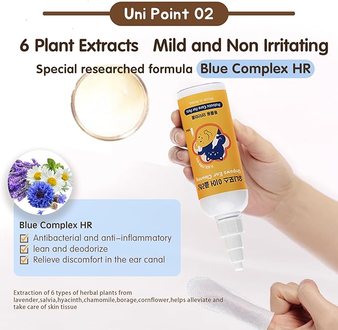 UNIPAWS Pet Ear Drops & Wipes Set for Dogs & Cats – Veterinary-Approved Ear Cleaner & Deodorizer – Reduces Wax Buildup, Relieves Itching & Infection – 5.1 fl oz + 50 PCS Finger Wipes – Made in Korea
