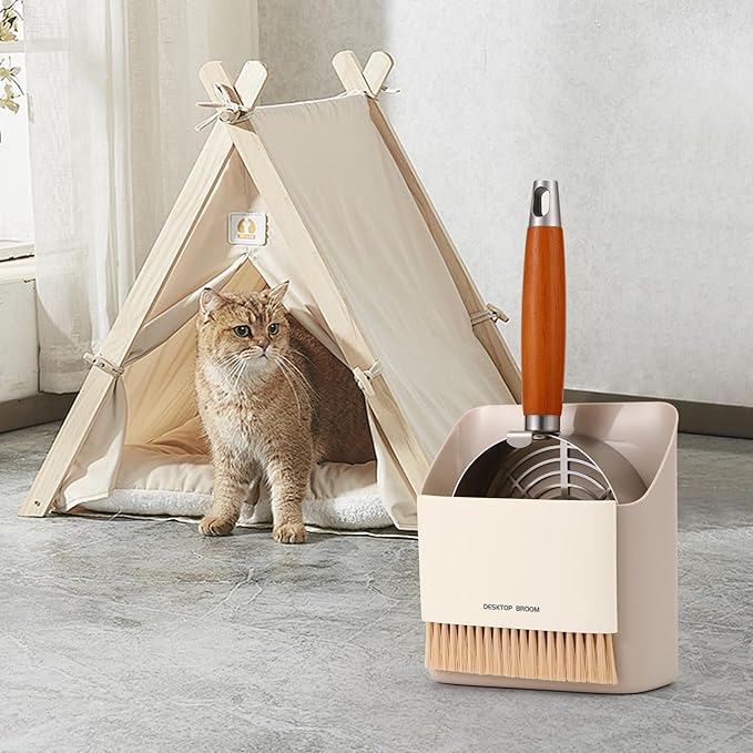 Extra-Thick Stainless Steel Cat Litter Scoop Heavy Duty Metal Litter Scooper with Holder Easy Remove Stuck Litter