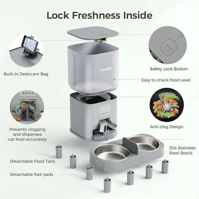 WiFi Automatic Cat Feeder with App - 6L Elevated Smart Food Dispenser for 2 Pets, Programmable 1-10 Meals, 2 Stainless Bowls & Dual Power