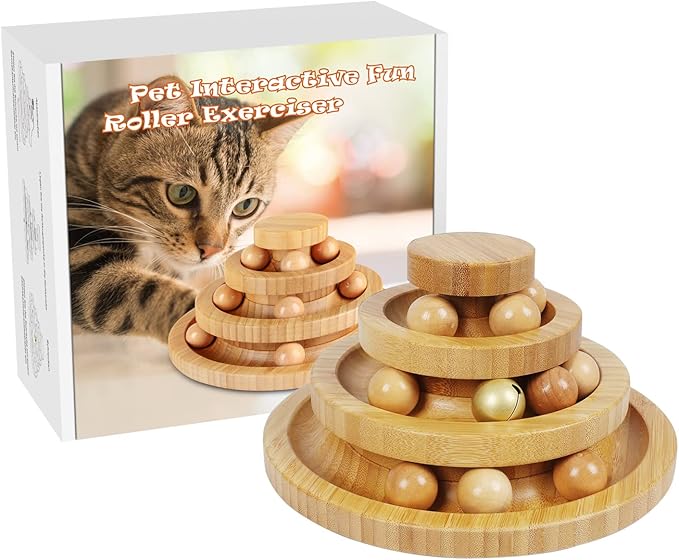 Cat Ball Track - 3-Level Cat Ball Tower with 9 Removable Balls for Interactive Play and Mental, Physical Exercise - Large Size