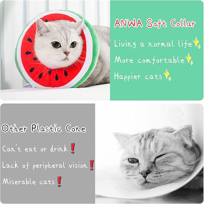 ANWA Adjustable Cat Cone Collar Soft, Cute Cat Donut Collar After Surgery, Kitten Recovery Cones to Stop Licking