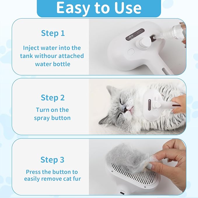 Dog Brush for Shedding, Cat Brushes for Indoor Cats, Cat Brush for Shedding - Pet Grooming Supplies with Steam, Hair Removal Comb Spray for Long-Haired Cats and Dogs (White)
