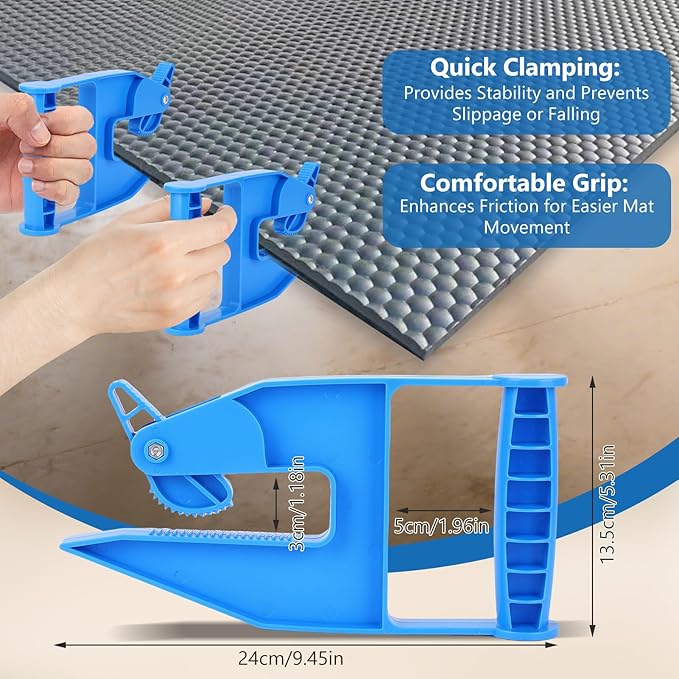 2 Piece Mat Movers Set, Heavy Duty Rubber Mat Grippers for Horse Stalls, Gym, Barn, Trailer, Stall Mat Handlers with Strong Handle and Plastic Teeth, Effortless Mat Puller for Tack Room, Barn