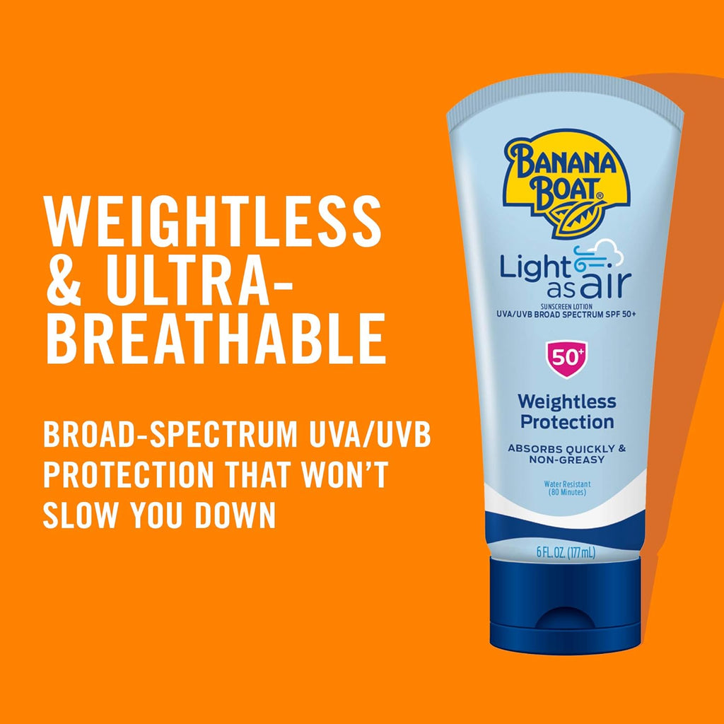 Banana Boat Light As Air Sunscreen Lotion SPF 50 Twin Pack | Lightweight & Non-Greasy Lotion Sunscreen SPF 50, Sunblock, Oxybenzone Free, 6oz each