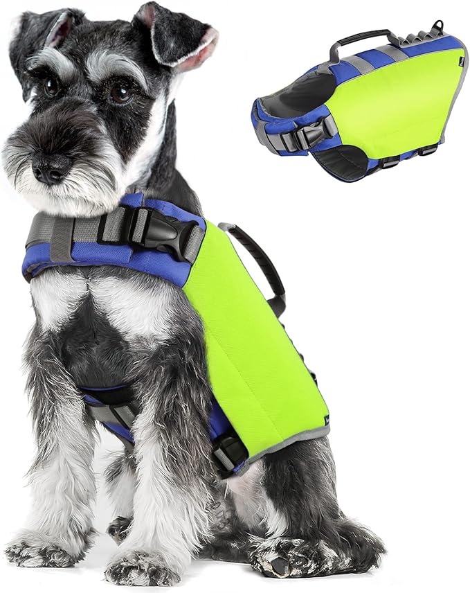 Pawaboo Dog Life Jacket - Reflective Safety Vest with Strong Buoyancy & Rescue Handle, Ripstop Dog Lifesaver for Swimming, Boating - Bright Yellow, S