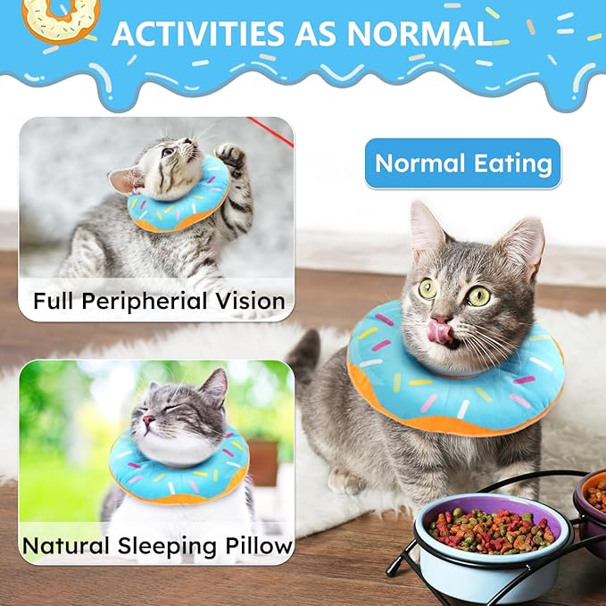 Cat Cone Collar Soft, Cat Recovery Collar for Wound Healing Cute Cat Adjustable Cat Cones to Stop Licking Comfortable Lightweight Neck Elizabethan Collars for Cats Purple