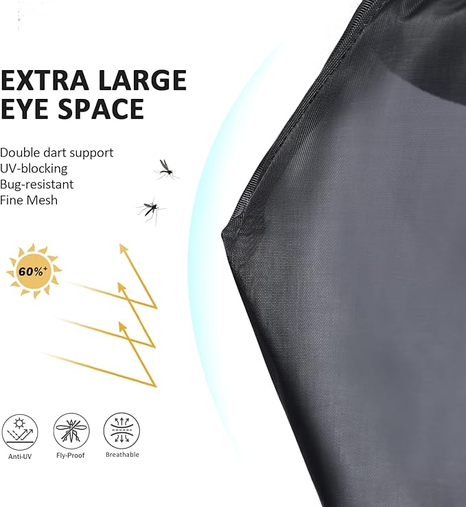 Harrison Howard Pro Luminous Horse Fly Mask Large Eye Space Half Face with Ears UV Protection for Horse Coral Orange/Navy S