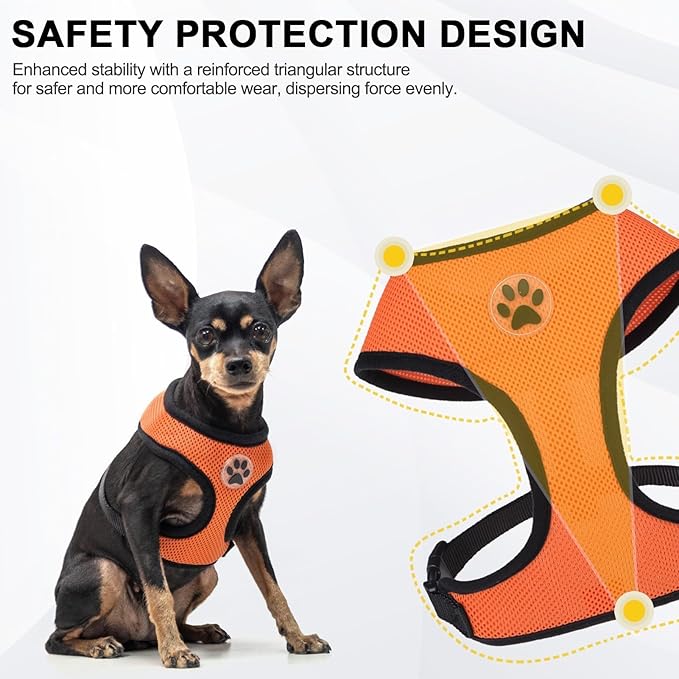 BINGPET No Pull Dog Harness,Soft Mesh Breathable All Weather Vest Harness,Safety Protection Design Durable Adjustable Step-in Easy Walk Dog Harness for Small Medium Large Dogs(Orange,XS)
