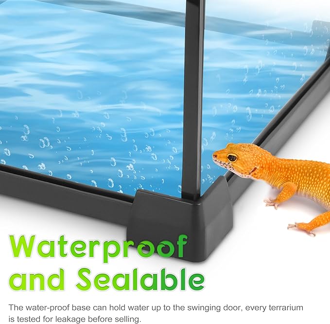Mini Reptile Glass Terrarium 12"x12"x12" Durable Reptile Habitat Tank with Heat Resistant Aluminum Alloy Frame, Double Swinging Doors with no Jam by Sand and Other Debris