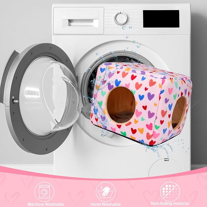 Bienbee Guinea Pig Hideout, Washable Guinea Pigs House Cozy Guinea Pigs Bed for Small Pet Bunny/Rabbit/Hamster/Chinchilla Guinea Pig Accessories Colorful Hearts