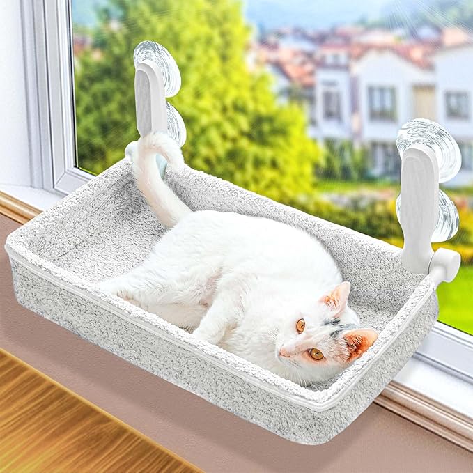 Cat Window Perch & Hammock - Exquisite Sofa Fabric, Safe & Comfortable Design with 4 Strong Suction Cups - Ideal for Large Cats (High Grade Gray, Large)