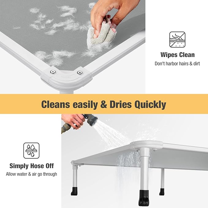 Veehoo Chew Proof Elevated Dog Bed - Cooling Raised Pet Cot - Silver Aluminum Frame and Durable Textilene Mesh Fabric, Unique Designed No-Slip Feet for Indoor or Outdoor Use, Grey, Large, CWC2003