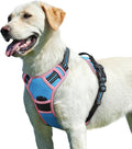 Eagloo Dog Harness for Large Dogs, No Pull Service Vest with Reflective Strips and Control Handle, Adjustable and Comfortable for Walking, No Choke Pet Harness with 2 Metal Rings, Pink & Blue, L