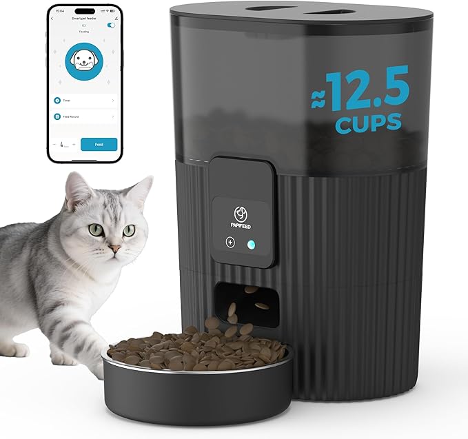 PAPIFEED Automatic Cat Feeder 3.5L/15 Cup 2.4G WiFi Pet Feeder for Dog Work with Alexa & Echo Timed Cat Food Dispenser for Remote Feeding with Stainless Steel Bowl up to 10 Meals Per Day with APP