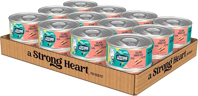 A Strong Heart Canned Wet Cat Food, Salmon Dinner Paté - 5.5 oz Cans (Pack of 24), Made in The USA with Real Salmon