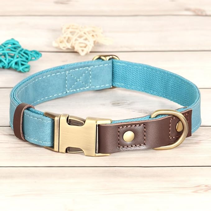 Didog Soft PU Leather Dog Collar for Large Dogs,Classic Adjustable Dog Collars with Quick Release Metal Buckle,Easy Clean and Comfortable with Nylon Lining,Light Blue,L Neck 15-23"