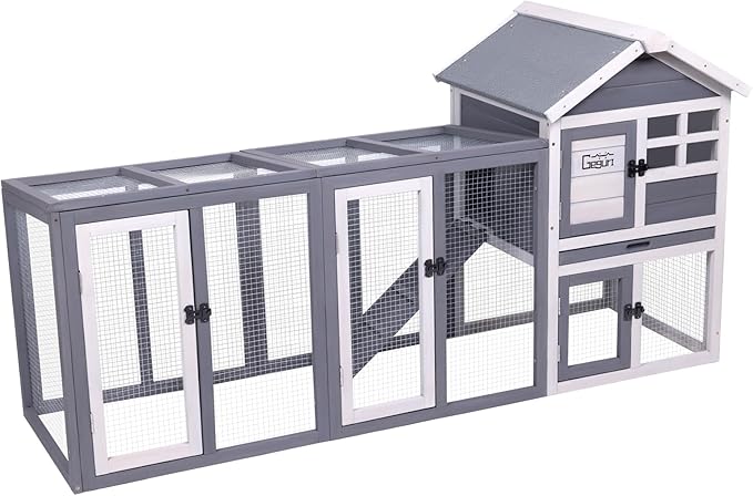 GEGURI Large Rabbit Hutch Indoor Outdoor Chicken Coop Wooden Bunny Cage with Waterproof Roof