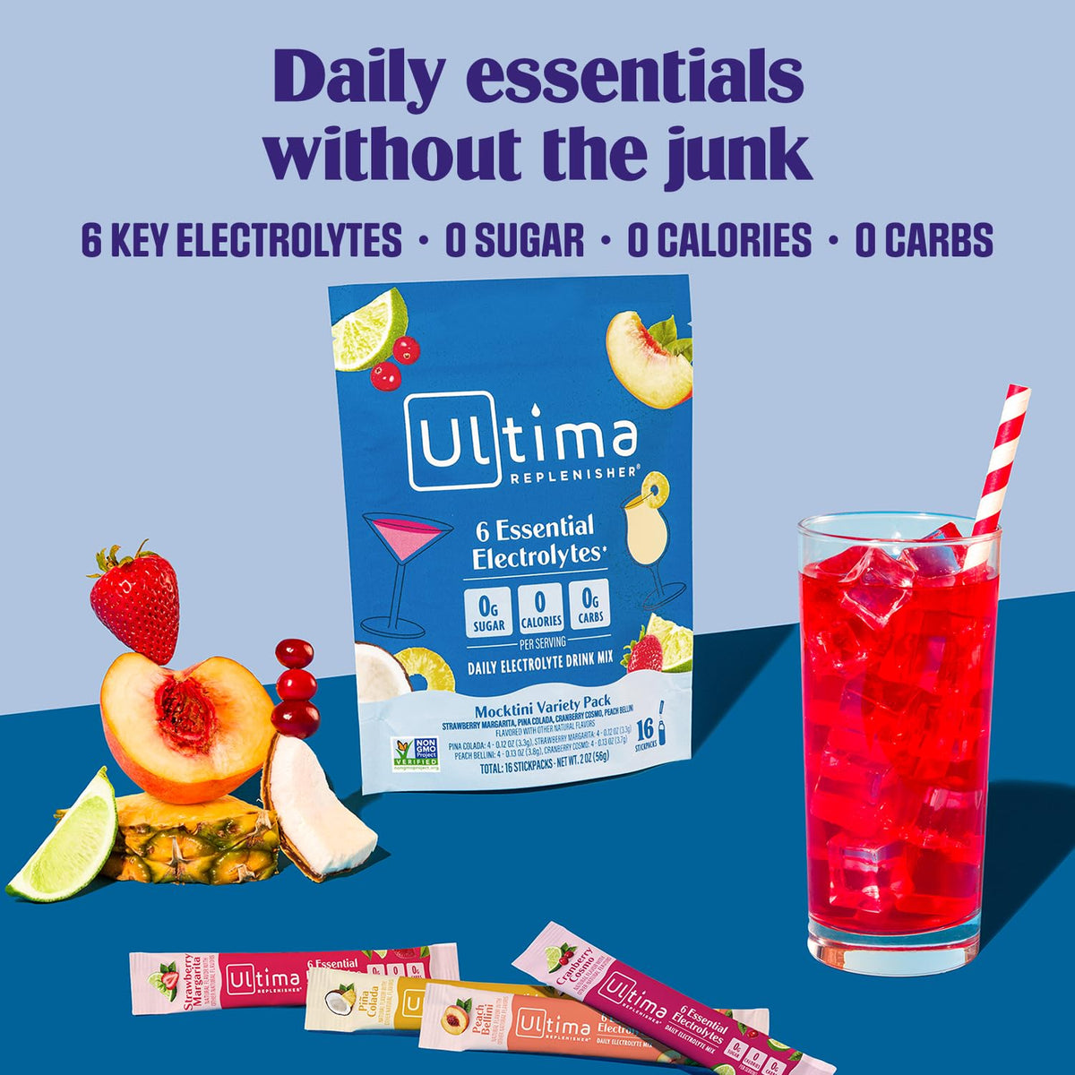 Ultima Replenisher Daily Electrolyte Powder – Original Variety Pack, 20 Stickpacks – Zero Sugar Hydration Packets with 6 Electrolytes and Minerals – Sugar Free, Plant Based & Keto Friendly Drink Mix