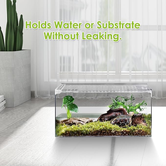Acrylic Reptile Terrarium Enclosure 9.8" x 5.9" x 5.9" Magnetic Tarantula Breeding Box Transparent Insect Habitat for Jumping Spider Hermit Crab Lizard Sling Isopods Horned Frog Snake Gecko