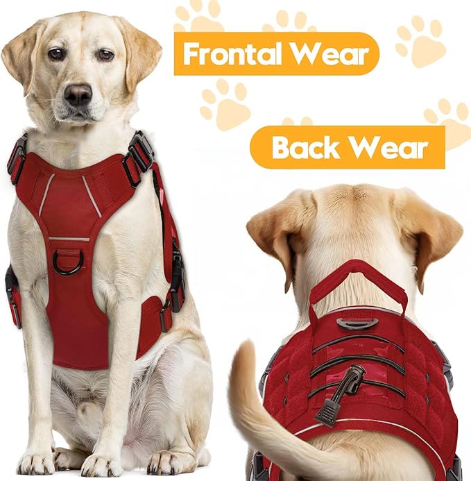 Heavy-Duty Tactical Dog Harness for Large Dogs, No Pull Adjustable Reflective Pet Vest with Molle System, K9 Military-Grade Control for Service Training, Outdoor & 10+ Breeds, Red, Medium