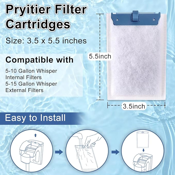 16 Pack Filter Cartridge Compatible with Whisper Bio-Bag Filters 10i/IQ10/PF10, Medium Replacement Filter Cartridges for Aquariums Compatible with ReptoFilte 20 gallons (90 GPH)