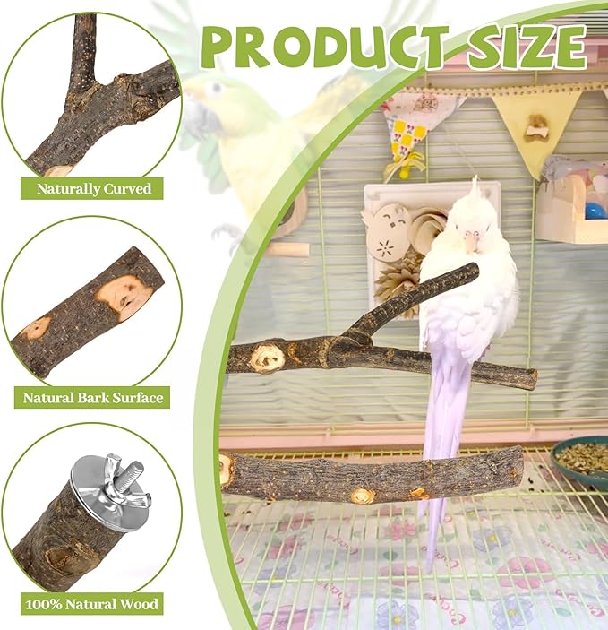 Natural Wood Bird Perches for Cage, Parrot Perch Stand & Platform, Bird Cage Accessories for Parakeets, Cockatiels, Conures, Lovebirds (Brown, Essential Perch Bundle - 5PCS)
