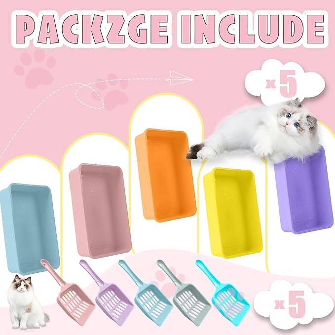 5pcs Kitten Litter Box,Open Small Cat Litter Box with 5 Scooper,Portable Small Litter Pan Low Entry Shallow Plastic Travel Toilet Litter Tray Cat Waste Tray for Small Pet Rabbit Guinea Pig Newborn Cat