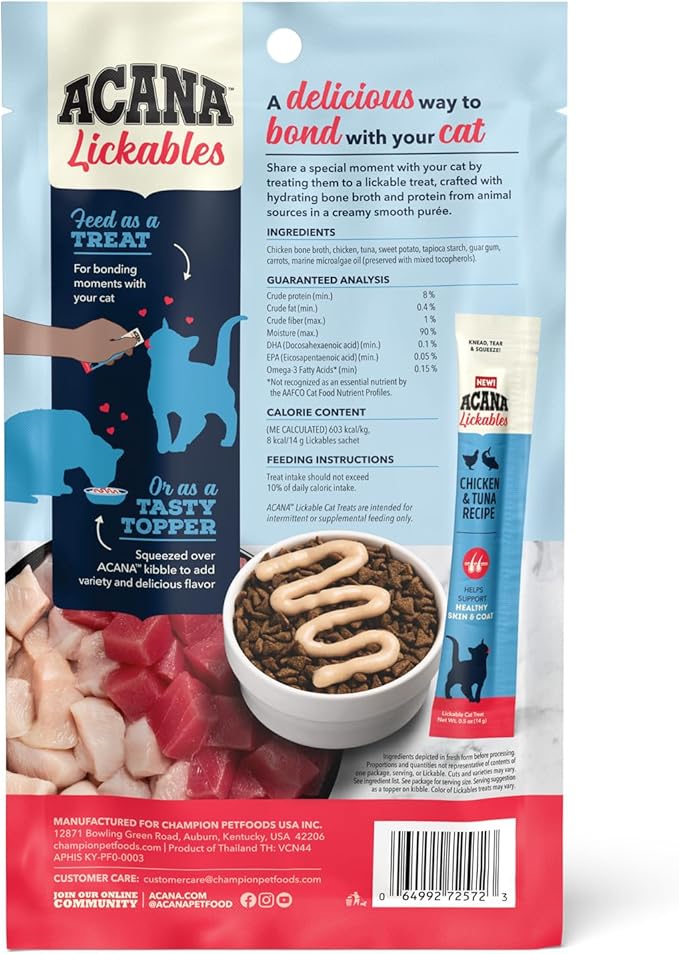 ACANA Lickables Cat Treats Chicken & Tuna Recipe .5oz Tubes (5 Count)