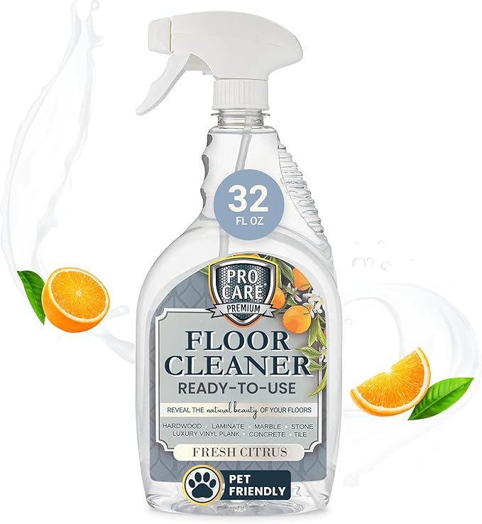 ProCare Citrus Floor Cleaner (Made in USA) | Tile, Stone, Laminate, Vinyl & Natural Wood Floor Cleaner for Mopping, Floor Cleaning Solution with Citrus Aroma - 32oz / 0.95L Spray Bottle