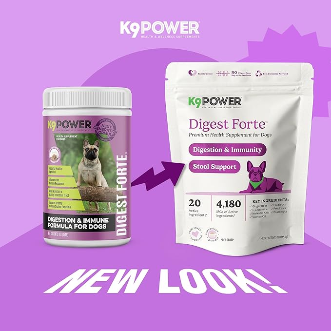 K9 Power Digest Forte for Dogs 1lb – Digestive, Immunity & Calming Support - Enhances Nutrient Absorption - Balances Gut Flora - Eases Discomfort & Boost Mood