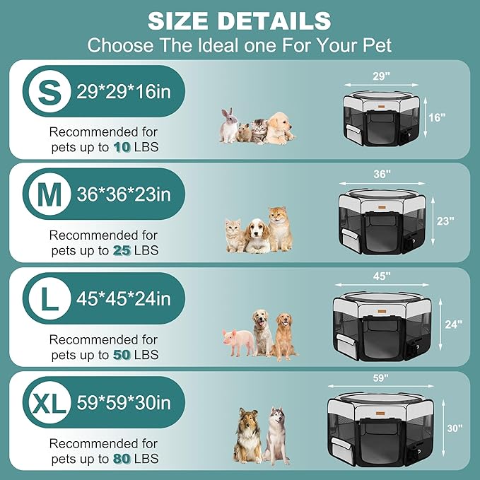 Dog Playpen, Portable Pet Play Pen for Cat, Puppies, Rabbits, Chickens, Foldable Large-Capacity Pet Tent for Indoor/Outdoor Travel Camping