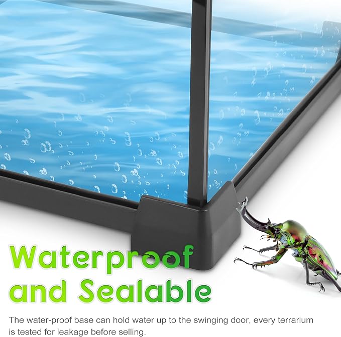 Mini Reptile Glass Terrarium 12"x8"x8" Durable Reptile Habitat Tank with Heat Resistant Aluminum Alloy Frame, Double Swinging Doors for no Jam by Sand and Other Debris