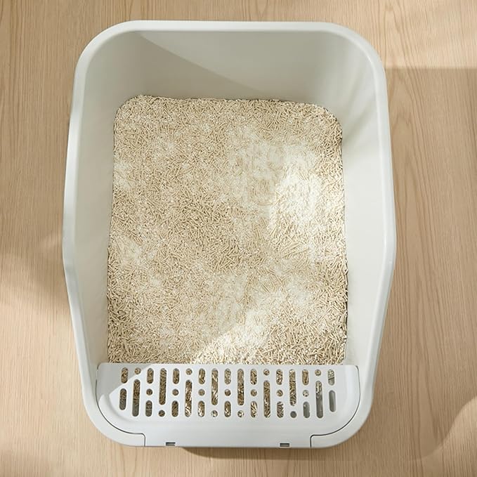 SpaceTime Large Cat Litter Box with High Sides,Cat Boxes for Indoor Cats,Cat Litter Pan for Kitty,Litter Box with Low Entry,Easy to Clean,Anti-Splashing(White-Yellow)