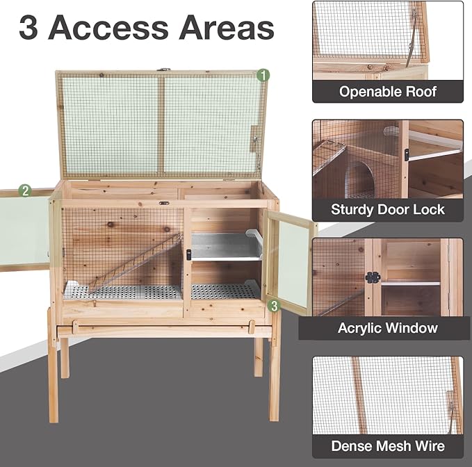Guinea Pig Cages with Anti Chewing Edges and Cool Zinc Plate, Indoor Rabbit Hutch with Hideout and PVC Platform, Elevated Legs Hamster Cage 36.6" L (Nature)