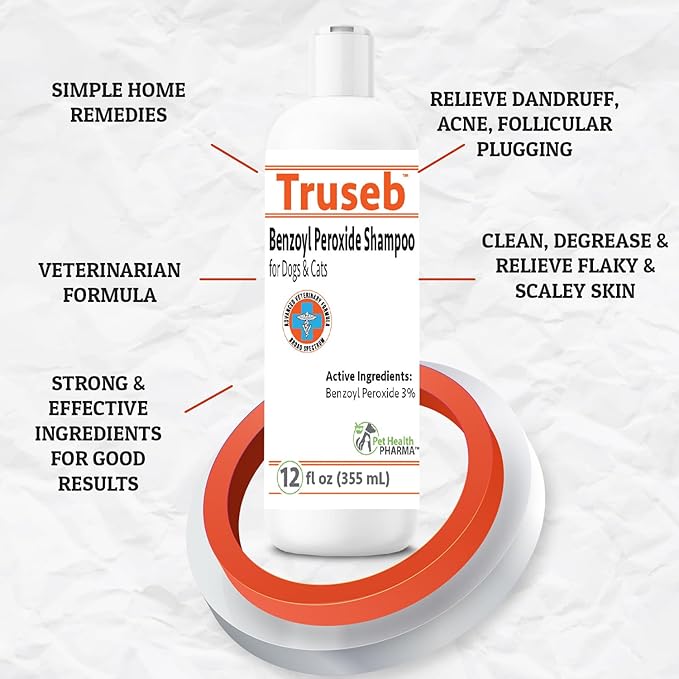 Truseb | Benzoyl Peroxide 3% Shampoo for Dogs,Cats and Horses (3% Benzoyl Peroxide Shampoo, 12 oz)