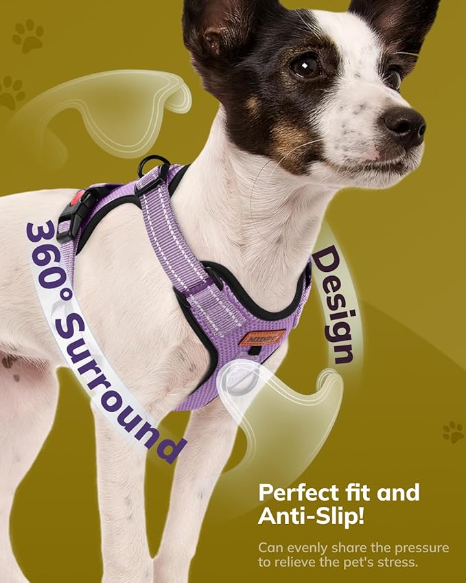 MIDOG No-Pull Dog Harness | Adjustable & Reflective Pet Harness Leash Set for Small Medium Large Dogs Walking, Training| No Choke, Front Clip, Soft Padded Vest with Easy Control Handle - Purple, L