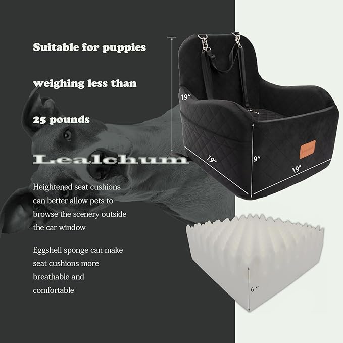 Dog Booster Car Seat for Small/Medium Dogs Up to 35lbs,Elevated Cushion Fits in Front/Back Seat,Fully Detachable and Washable,2 Storage Pockets & Dog Leashes,Easy to Install(Black,Medium)