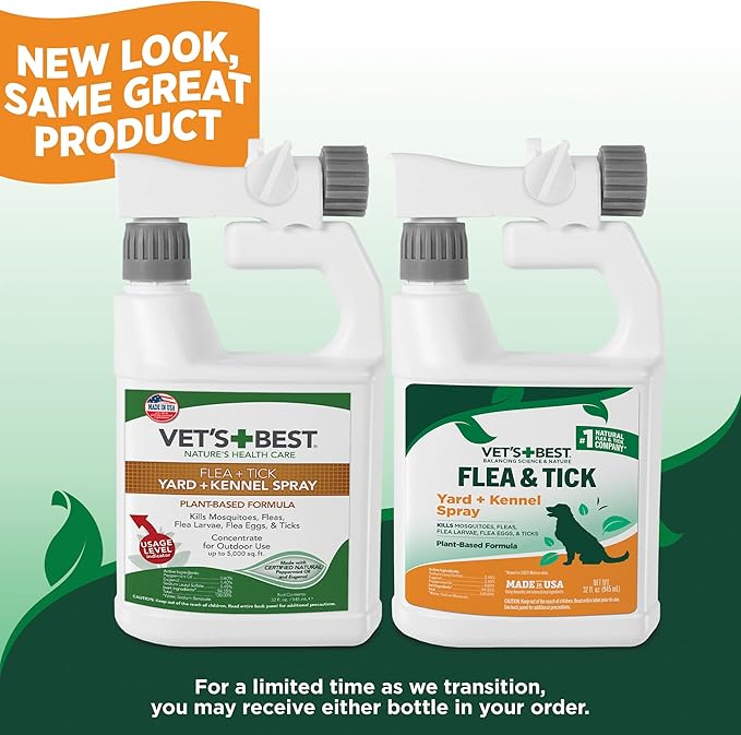 Vet's Best Flea and Tick Yard & Kennel Spray, Dog Flea Spray that Kills Fleas, Mosquitoes, & Ticks, Plant-Based Ingredients, Plant Safe Ready-to-Use Hose Attachment, 32 fl oz