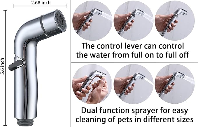 G-Promise Dog Shower Sprayer Attachment for Fast and Clean Pet Showering, Multifunctional Shower, Metal Diverter, 78 Inch Extra Long Hose, No Drill Hook, Dog Washing-Bathingroom (Chrome)