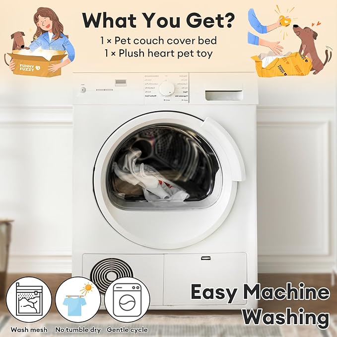 FUNNY FUZZY Pet Fluffy Plush Calming Dog Couch Bed Sofa Protector Washable Pets Mat for Large Medium Small Dogs and Cats (Tie-dye Grey,47.24 × 37.4 × 6.3 in)