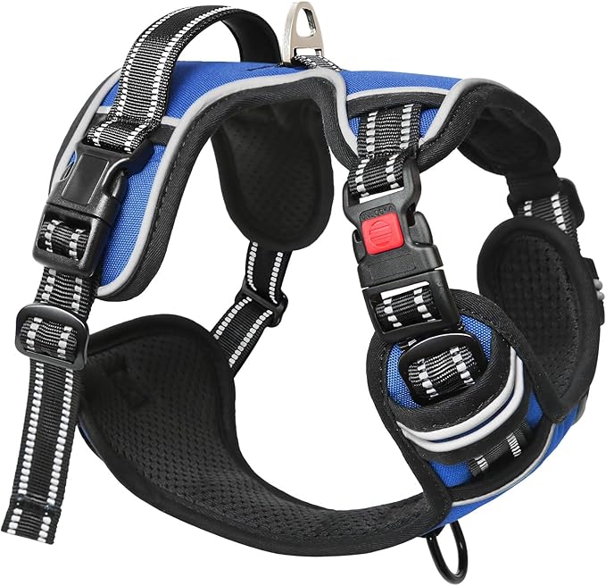 Timos Dog Harness for Large Dogs, No Pull Service Vest with Reflective Strips and Control Handle,No Choke Dog Harness with 2 Metal Rings for Easy Walking,Outdoor Training,Blue, L