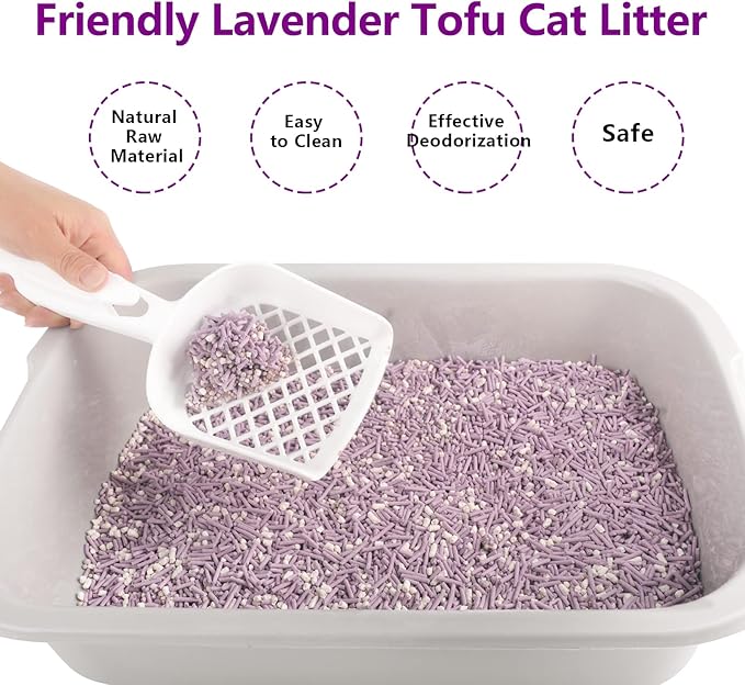 Tofu Cat Litter, Dust-Free Kitty Litter, Fast Drying, Ultra Absorbent Clumping Cat Litter Pellets, Lavender Odor Control, Less Scattering, Dust-Free Mixed.