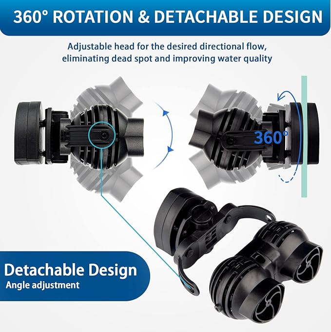 FREESEA Wave Maker for Aquarium Powerhead: 1600 GPH Circulation Pump - 360° Adjustable Power Head Wavemaker with Magnetic Suction for 75 Gallon - 125 Gallon Fish Tank | Saltwater | Freshwater