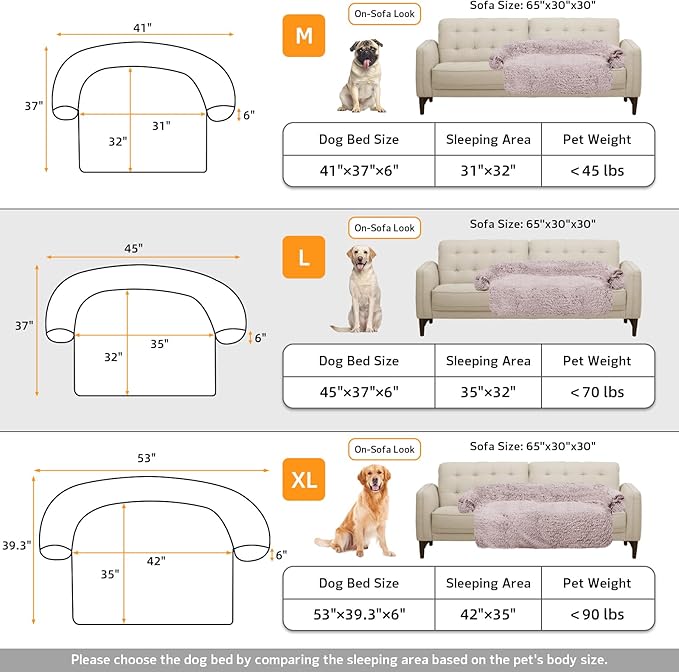GGIB Calming Dog Bed Fluffy Plush Dog Mat for Furniture Protector with Removable Washable Cover for Large Medium Small Dogs and Cats (Large, Rust White)